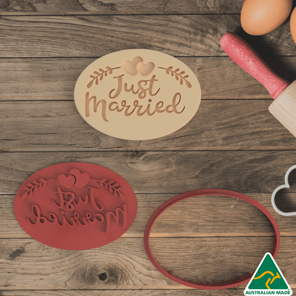 Australian Cookie Cutters Cookie Cutters Just Married Cookie Cutter and Embosser Stamp