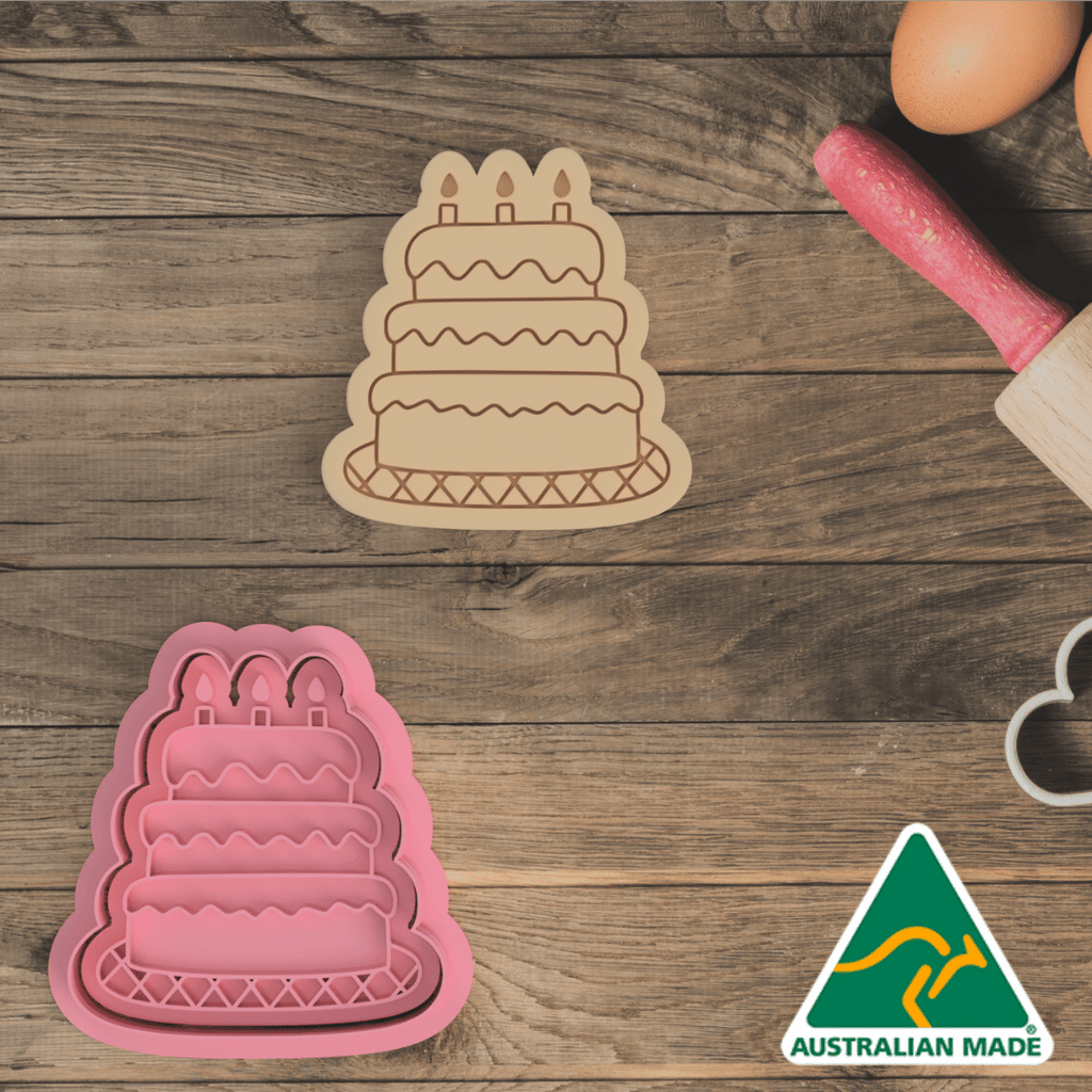 Australian Cookie Cutters Cookie Cutters Mini Birthday Set - Birthday Cake Cookie Cutter and Embosser Stamp