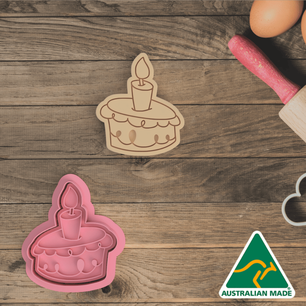 Australian Cookie Cutters Cookie Cutters Mini Birthday Set - Single Cake Cookie Cutter and Embosser Stamp