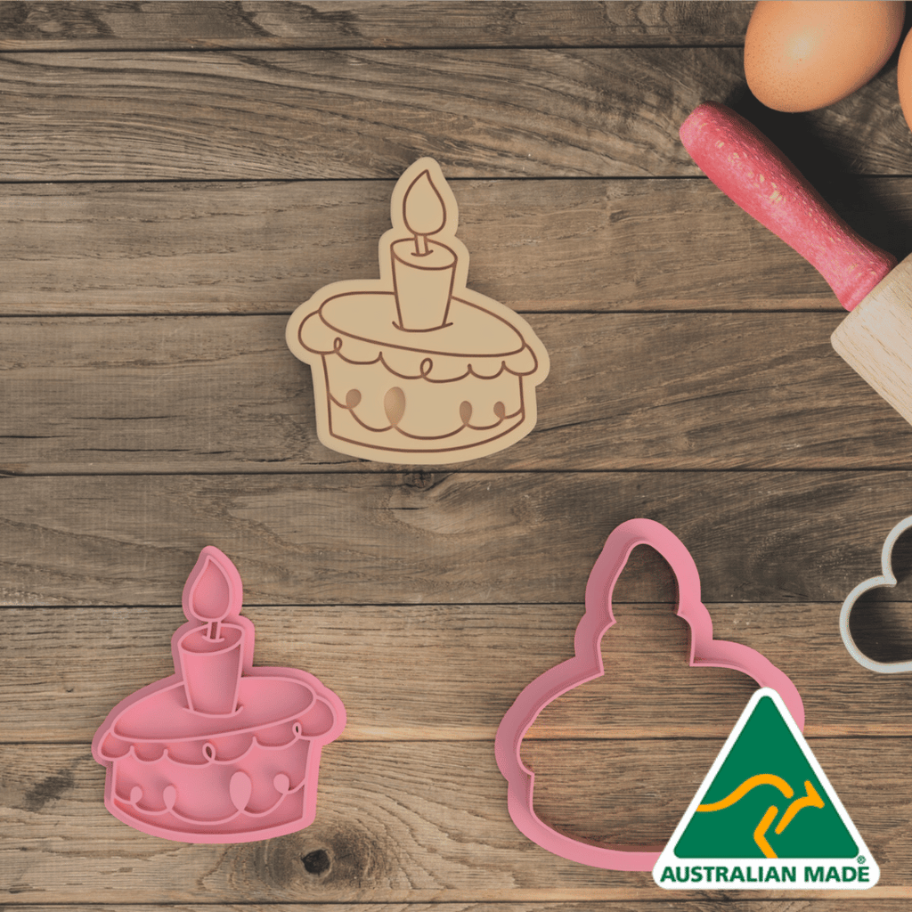 Australian Cookie Cutters Cookie Cutters Mini Birthday Set - Single Cake Cookie Cutter and Embosser Stamp