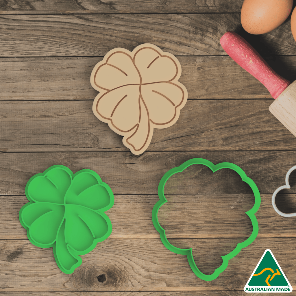 Australian Cookie Cutters Cookie Cutters 4 Leaf Clover -  Cookie Cutter and Embosser Stamp