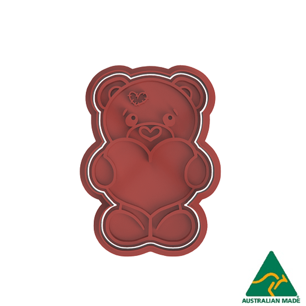 Australian Cookie Cutters Cookie Cutters Bear With Heart Cookie Cutter and Embosser Stamp