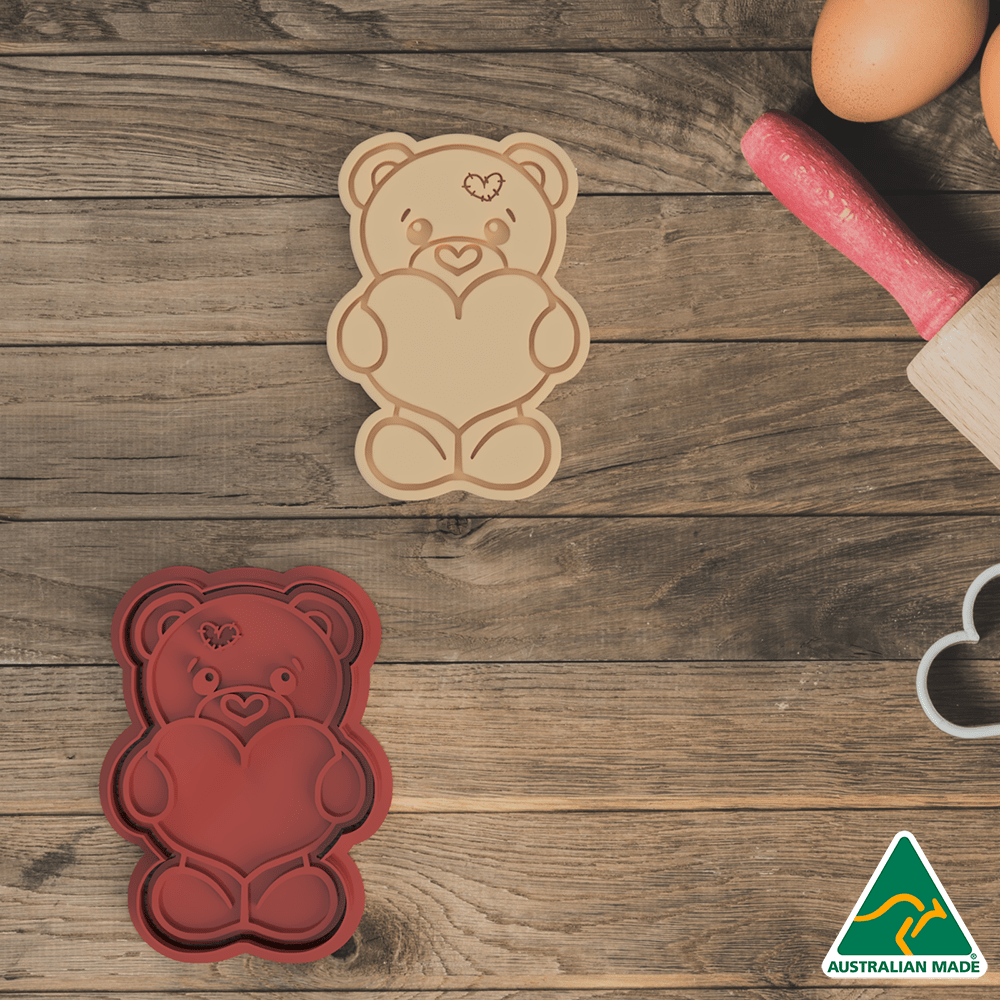 Australian Cookie Cutters Cookie Cutters Bear With Heart Cookie Cutter and Embosser Stamp