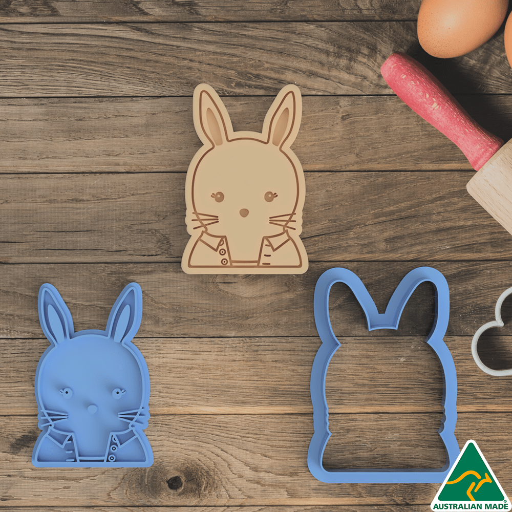 Australian Cookie Cutters Cookie Cutters Bunny in a Shirt Cookie Cutter and Embosser Stamp
