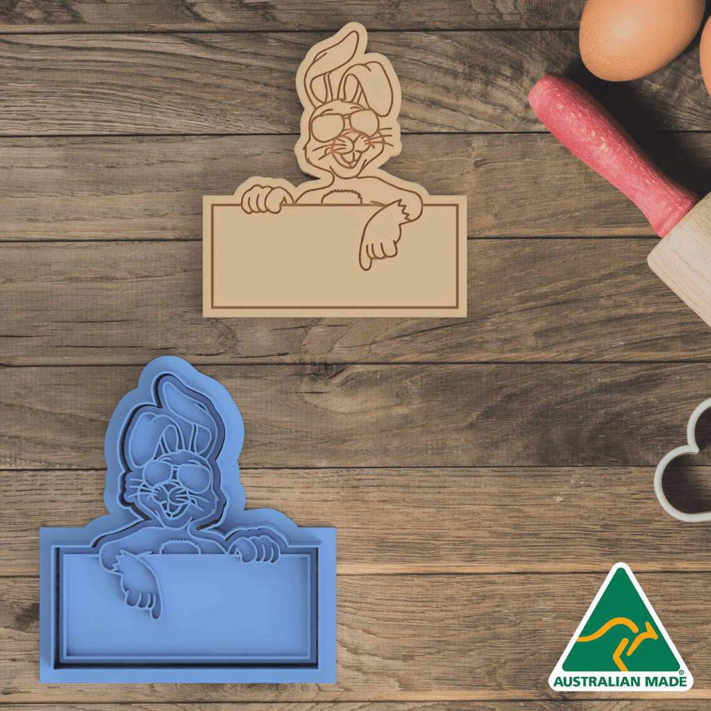 Australian Cookie Cutters Cookie Cutters Bunny with Sunglasses Board Cookie Cutter And Embosser Stamp