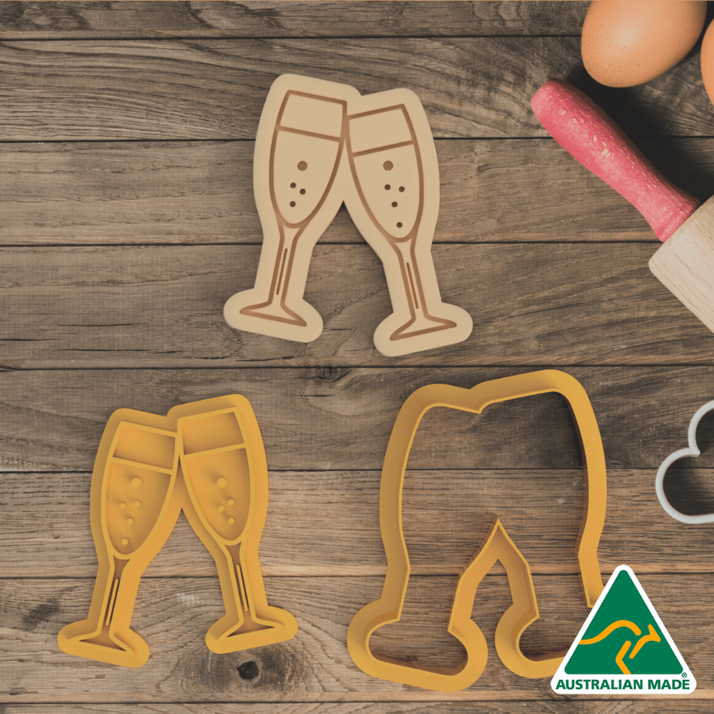 Australian Cookie Cutters Cookie Cutters Champagne Glasses Cookie Cutter and Embosser Stamp