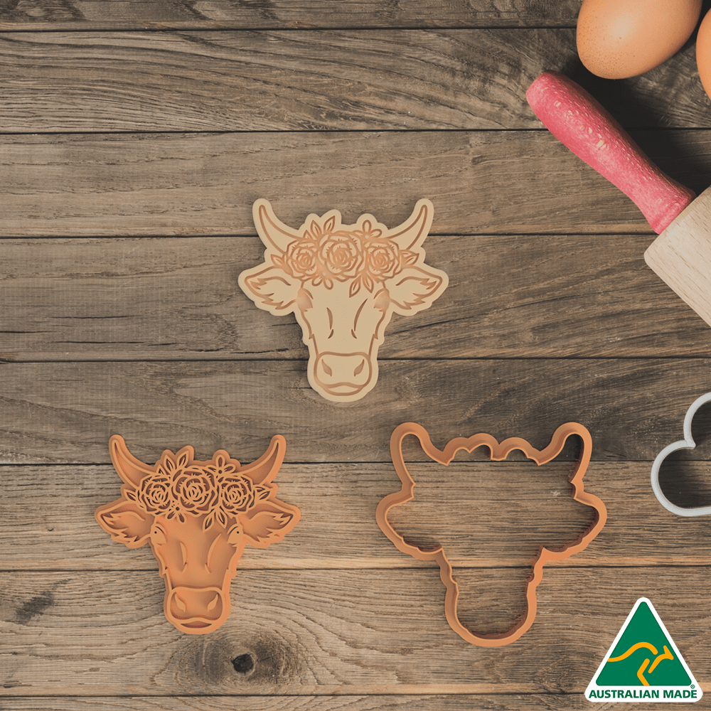 Australian Cookie Cutters Cookie Cutters Flower Bull Cookie Cutter and Embosser Stamp