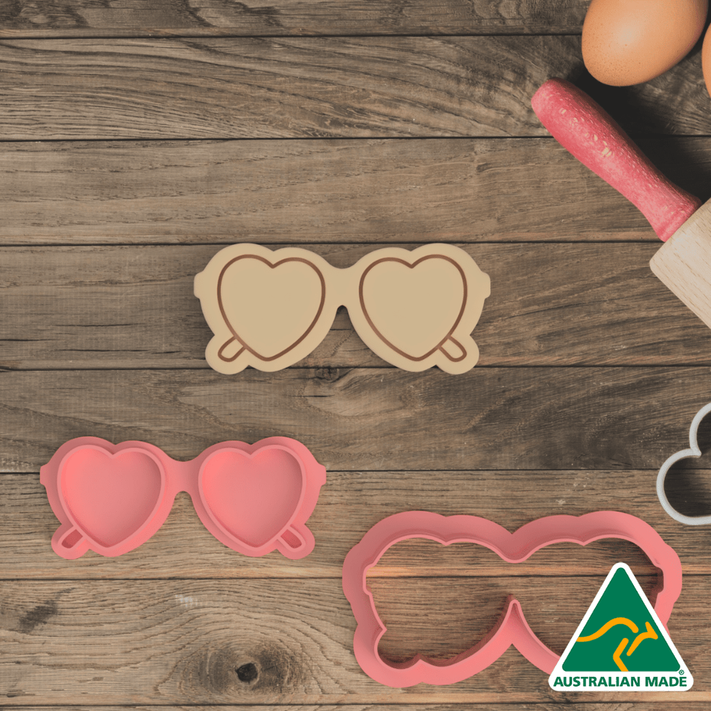 Australian Cookie Cutters Cookie Cutters Heart Glasses Cookie Cutter and Embosser Stamp