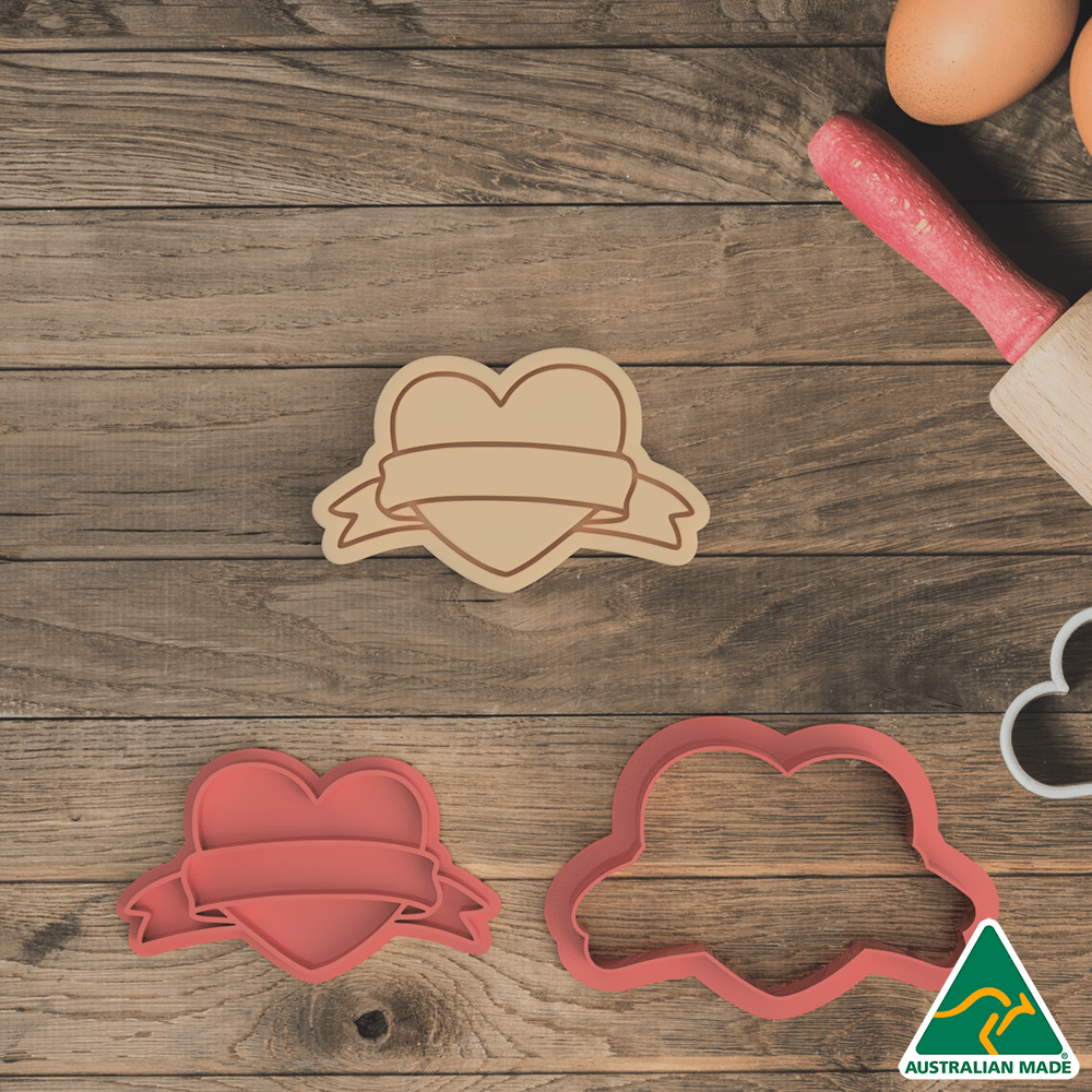Australian Cookie Cutters Cookie Cutters Love Heart with Ribbon Cookie Cutter/Fondant Embosser Stamp