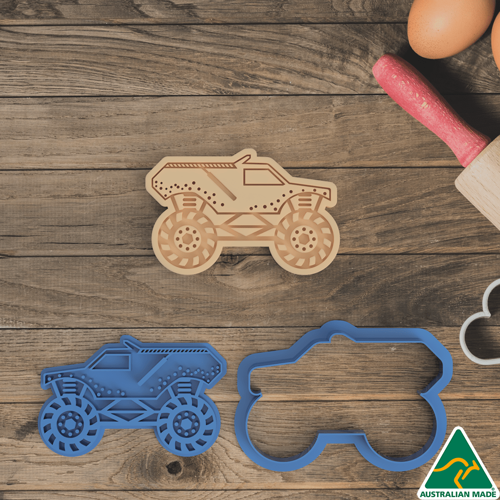 Australian Cookie Cutters Cookie Cutters Standard Monster Truck Set of 6 Cookie Cutter and Embosser Stamp