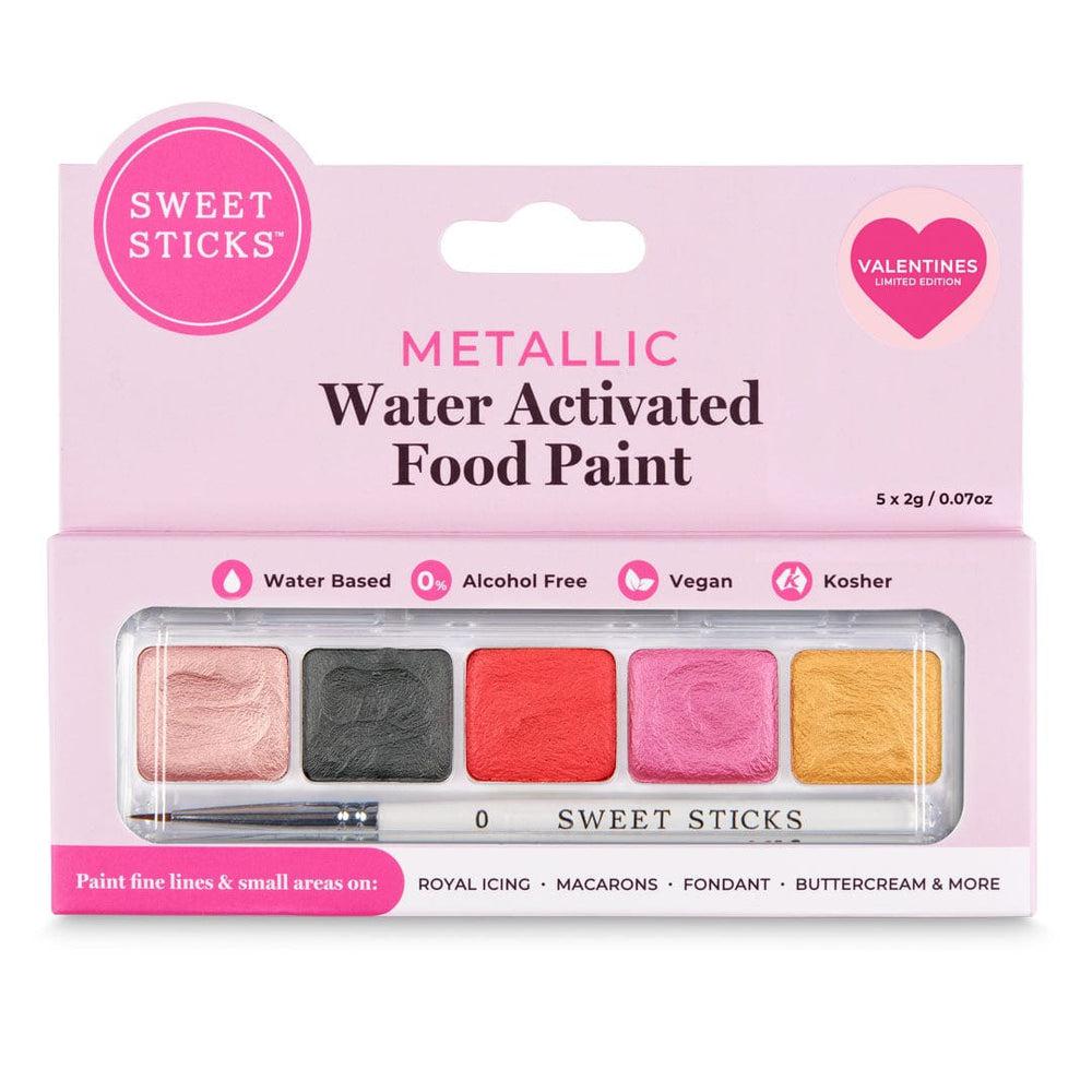 Sweet Sticks Edible Baking Decorations Sweet Sticks Valentines Theme Palette - Metallic Water Activated Food Paint