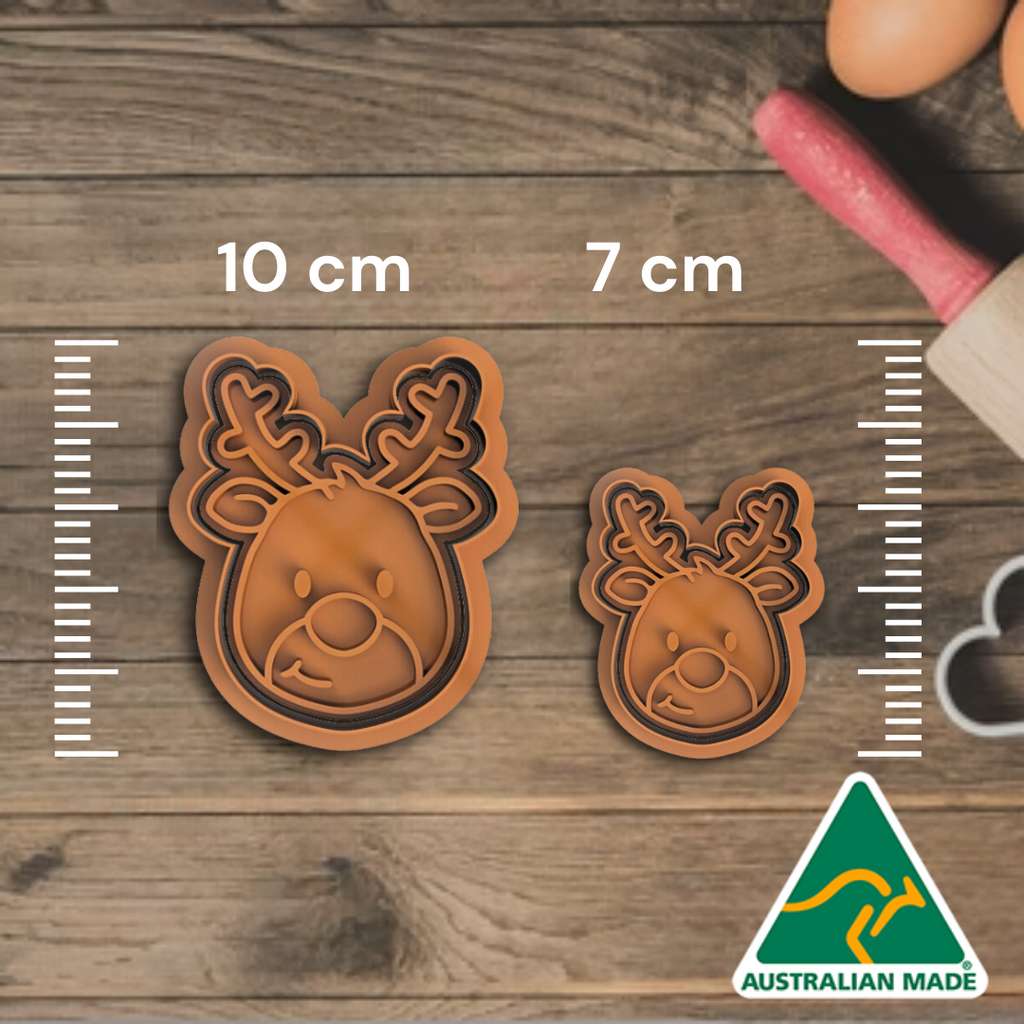Christmas Reindeer Face Cookie Cutter and Embosser Stamp