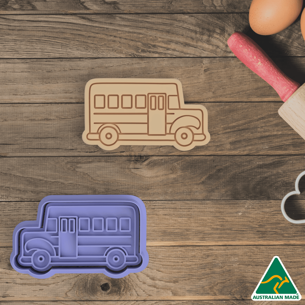 Australian Cookie Cutters Cookie Cutters 10cm School Bus Cookie Cutter and Embosser Stamp