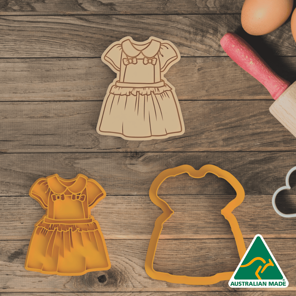 Australian Cookie Cutters Cookie Cutters Baby Girl Dress Cookie Cutter and Embosser Stamp