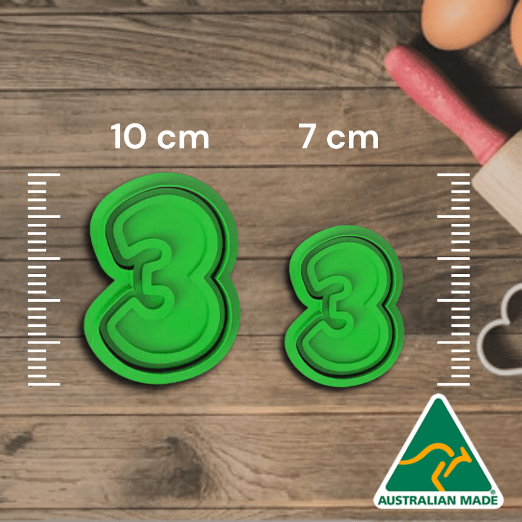 Australian Cookie Cutters Cookie Cutters Basic Number 3 Cookie Cutter and Embosser Stamp