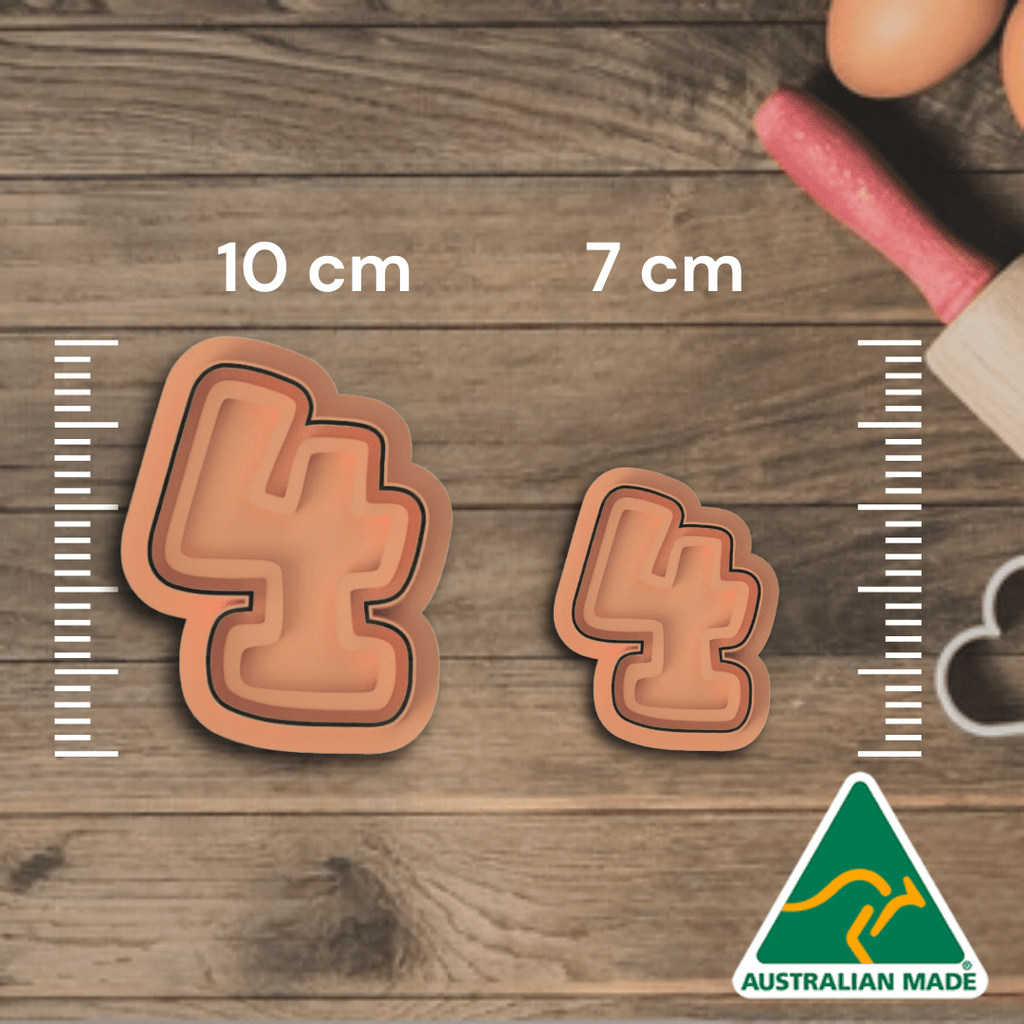 Australian Cookie Cutters Cookie Cutters Basic Number 4 Cookie Cutter and Embosser Stamp
