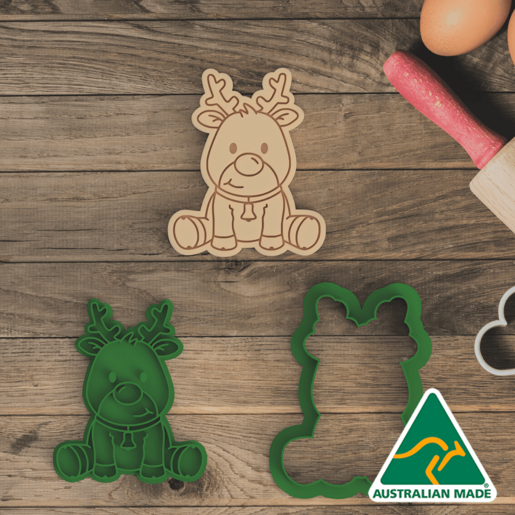 Australian Cookie Cutters Cookie Cutters Christmas Pack of 8 - Reindeer Cookie Cutter and Embosser Stamp