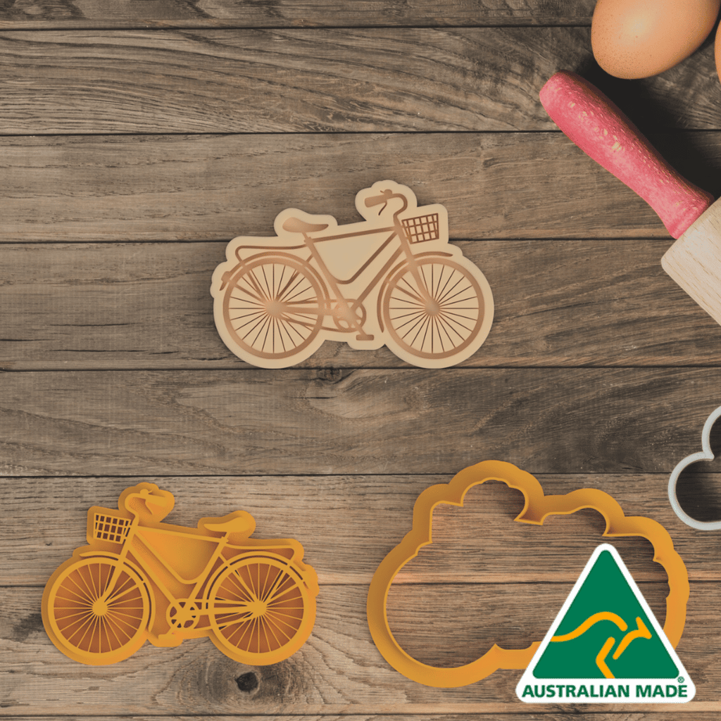 Australian Cookie Cutters Cookie Cutters City Bike with Basket Cookie Cutter and Embosser Stamp