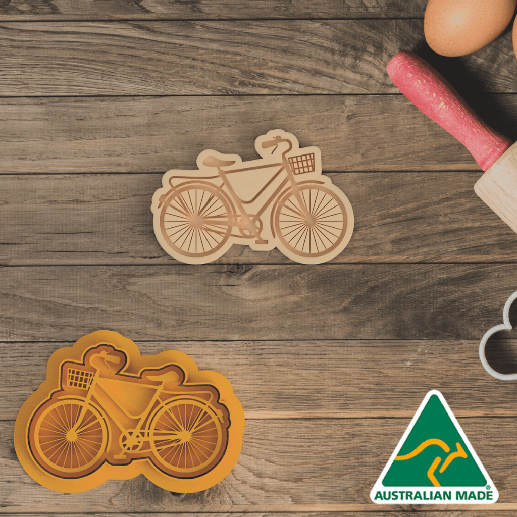 Australian Cookie Cutters Cookie Cutters City Bike with Basket Cookie Cutter and Embosser Stamp