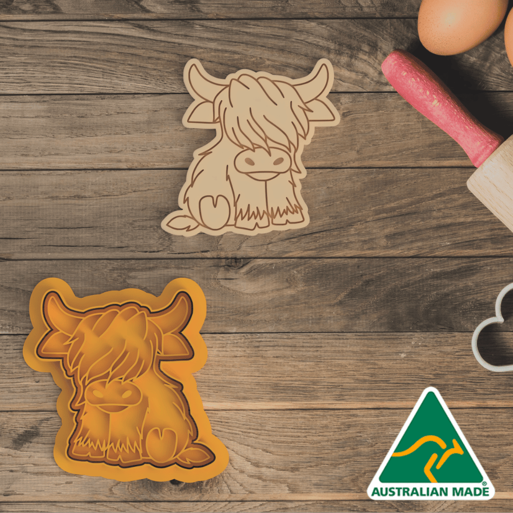 Australian Cookie Cutters Cookie Cutters Cow with Hair Cookie Cutter and Embosser Stamp
