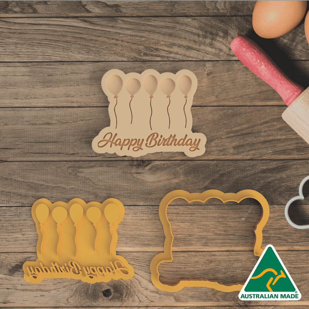 Happy Birthday Balloons Cookie Cutter and Embosser Stamp