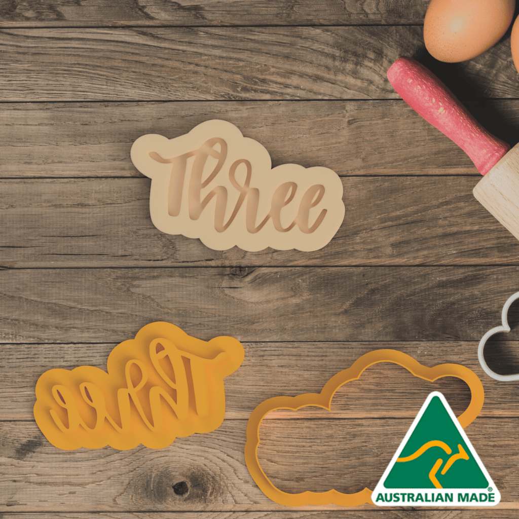 Australian Cookie Cutters Cookie Cutters Three (Written) Cookie Cutter and Embosser Stamp