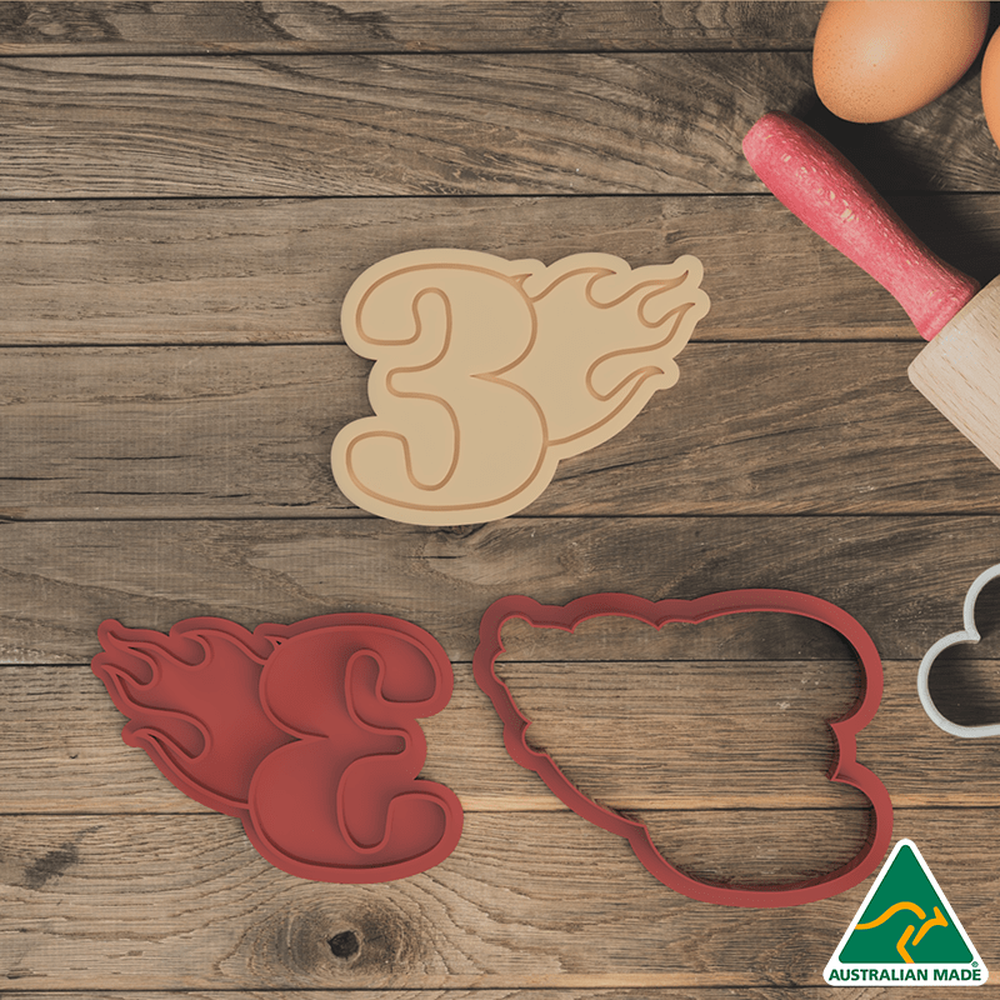 Australian Cookie Cutters Cookie Cutters Flame Number 3 Cookie Cutter and Embosser Stamp