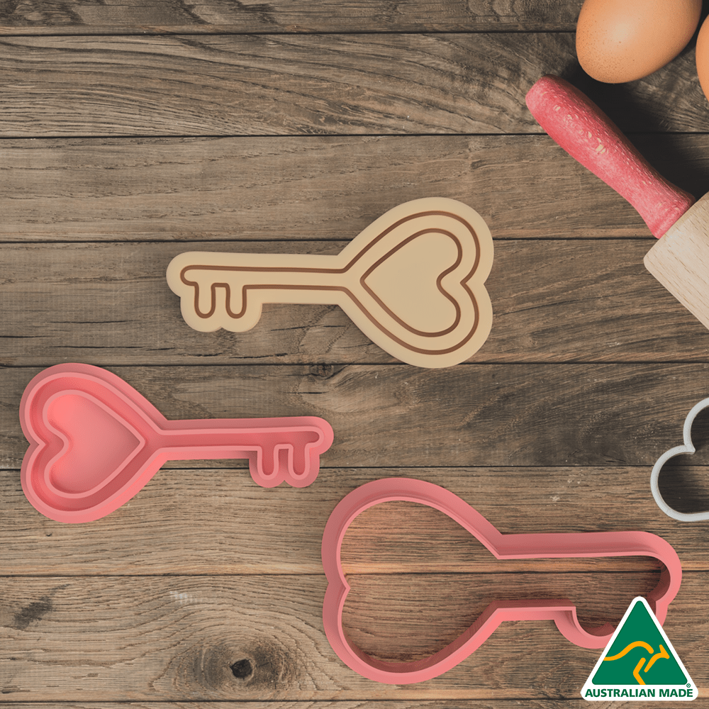 Australian Cookie Cutters Cookie Cutters Love Heart Key Cookie Cutter and Embosser Stamp