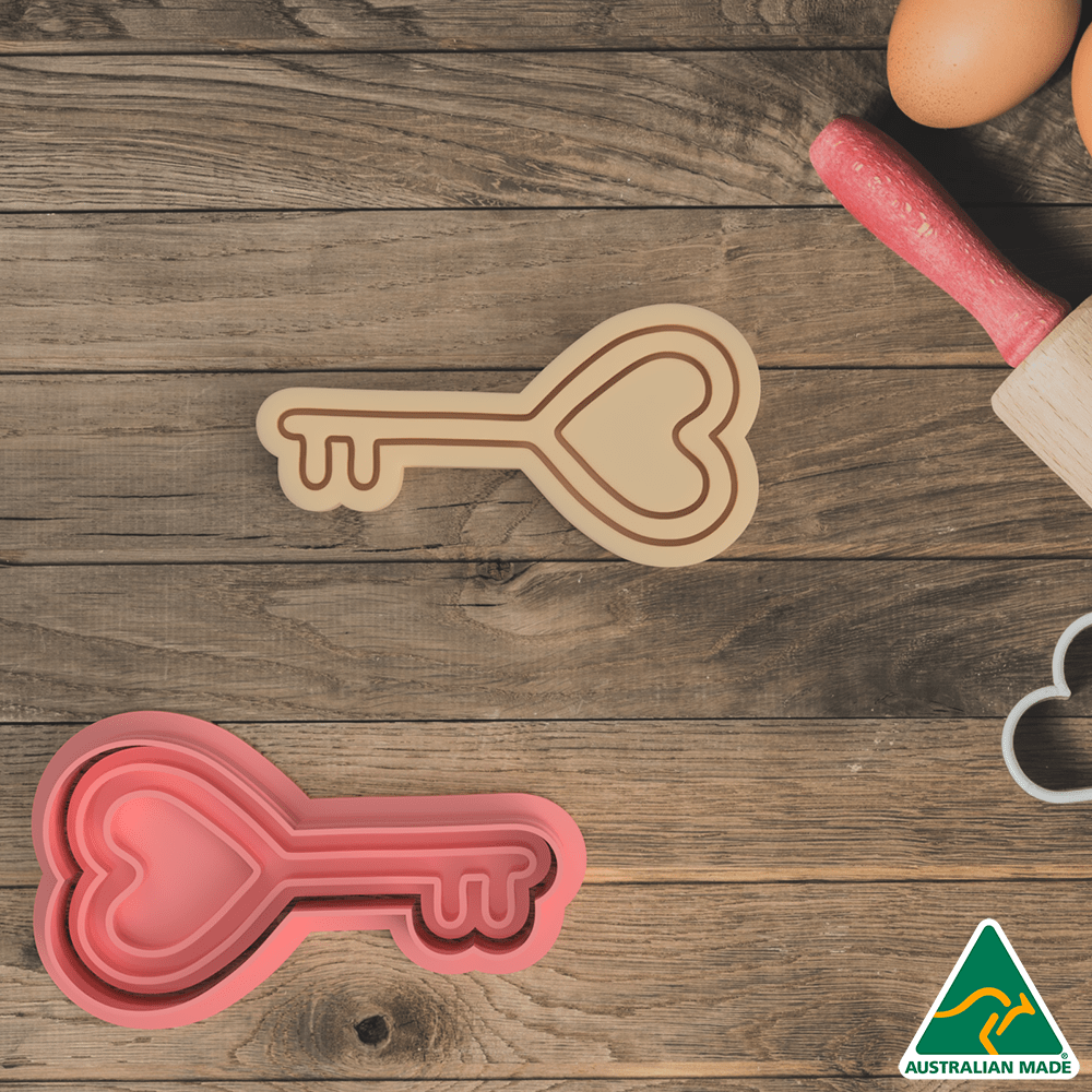 Australian Cookie Cutters Cookie Cutters Love Heart Key Cookie Cutter and Embosser Stamp